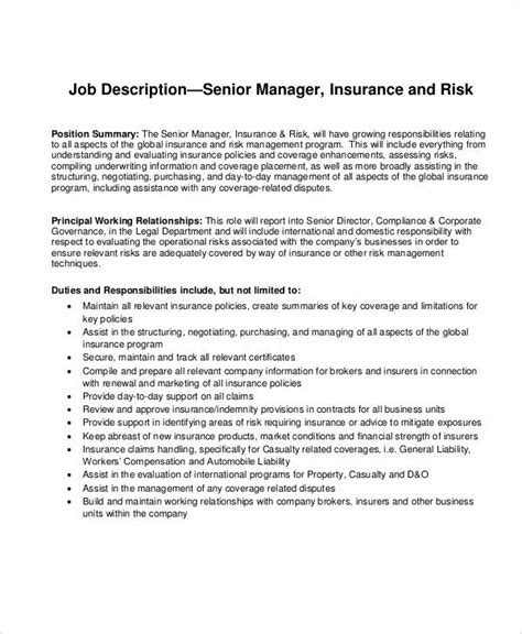 Risk and Insurance Manager Job Description .
